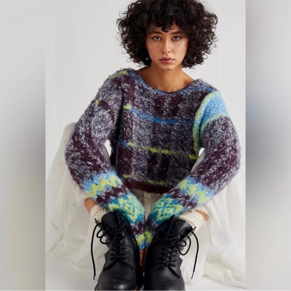 NWOT Free People Multicolor Fuzzy Sweater